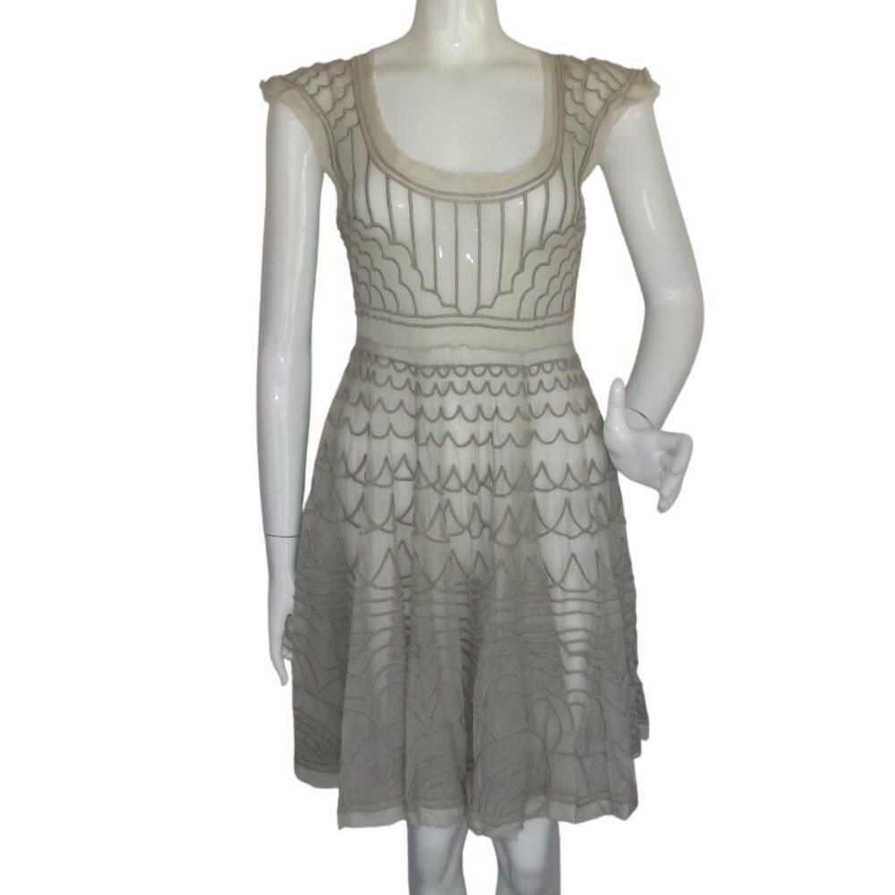 BIYA/Johnny Was Dress, S, Beige/Nude Mesh, Embroidered, SHEER, Cap shoulder - Picture 1 of 12